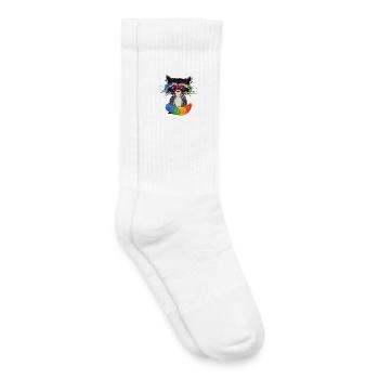 Waschbär mit Brille in Regenbogen Farben - Kinder Tennissocken - Weiß - Rechts
