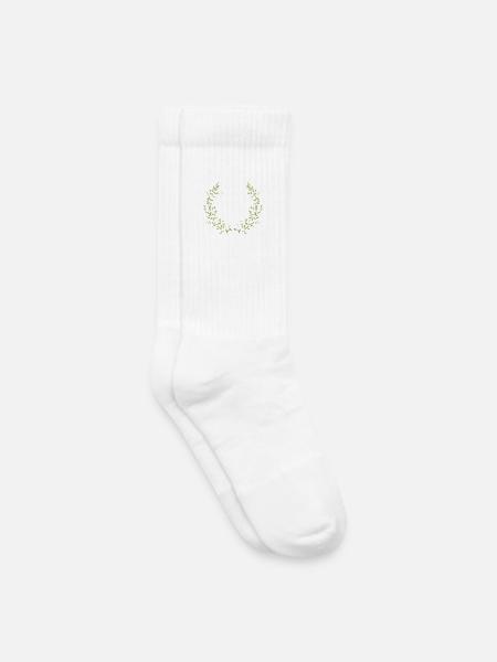 zart leuchtend grüne Zweige mit feinen Linien - Kinder Tennissocken - Weiß