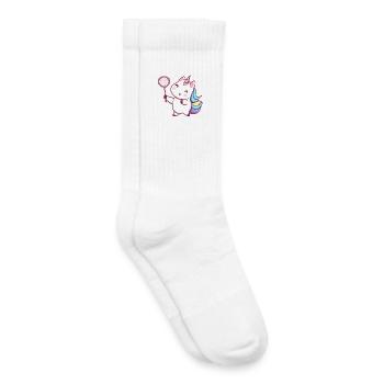 Mignonne licorne kawaii jouant au tennis de badminton - Chaussettes de tennis bio enfant - blanc - Droite