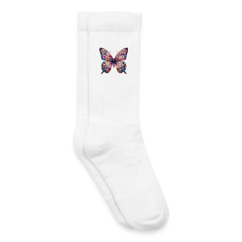 Papillon décoré de fleurs - Chaussettes de tennis bio enfant - blanc - Droite