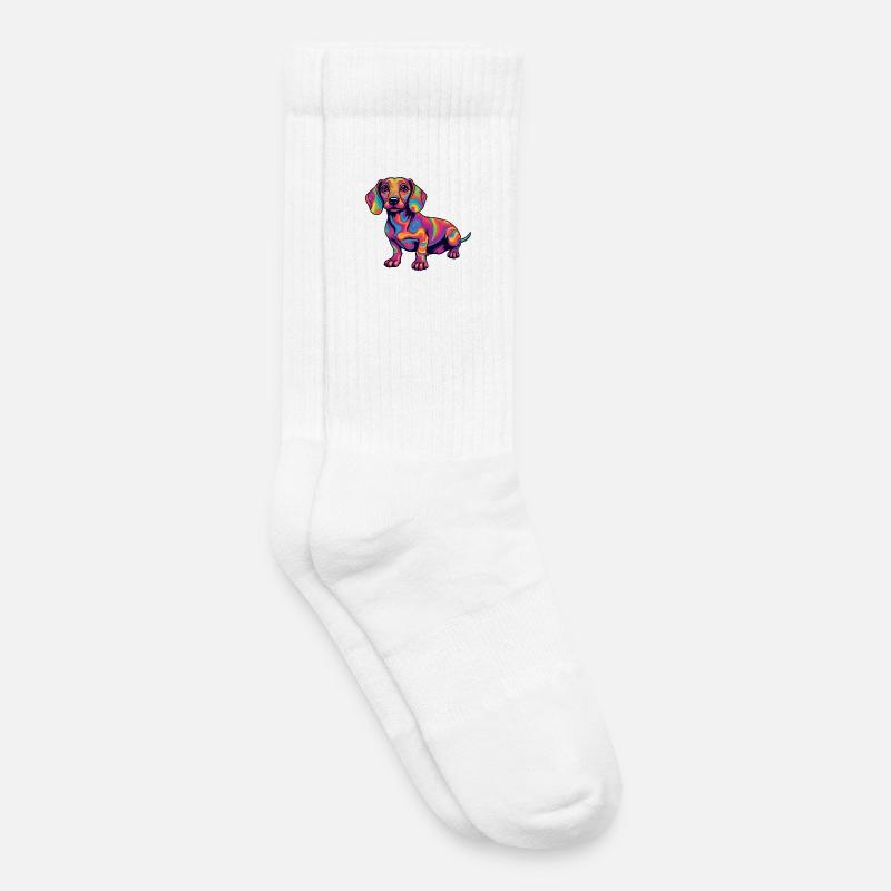 Psychedelischer Dackel Farbexplosion Pop Art  - Kinder Tennissocken - Weiß