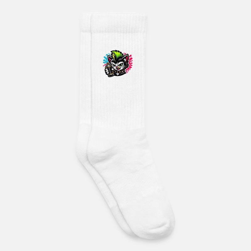 Graffiti Katze Sprühpunk - Kinder Tennissocken - Weiß