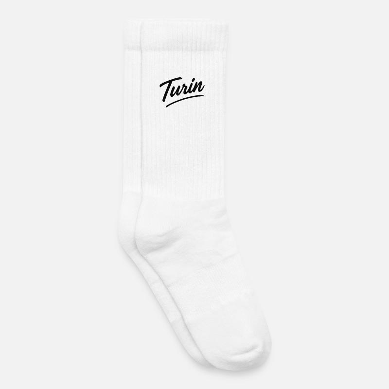 Turin Script Hand Lettering - Kids Tennis Socks - white