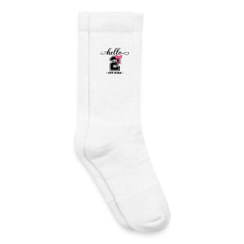 Hello 2 Est 2024 Rosa Schleife Design - Kinder Tennissocken - Weiß - Rechts