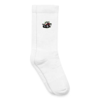 Roter Traktor – Halftone Motiv Steyr Bauernhof - Kinder Tennissocken - Weiß - Rechts