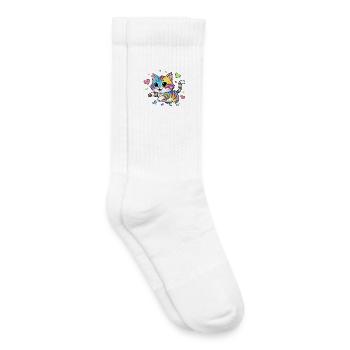 Chat arc-en-ciel au cœur - Chaussettes de tennis bio enfant - blanc - Droite