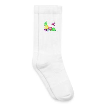Tropical Hibiscus Motif Hummingbird - Kids Tennis Socks - white - Right