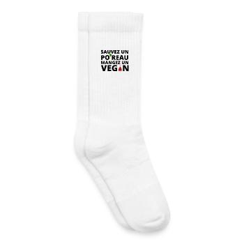 végan, végan humour - Chaussettes de tennis bio enfant - blanc - Droite