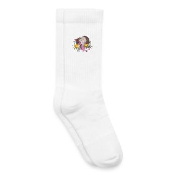 Deux petits hérissons assis ensemble dans le parterre de fleurs - Chaussettes de tennis bio enfant - blanc - Droite