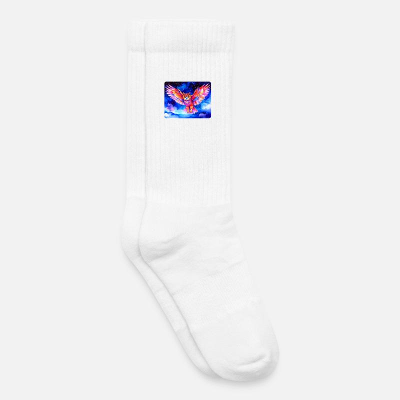 Bunter Uhu vor Sternenhimmel - Kinder Tennissocken - Weiß