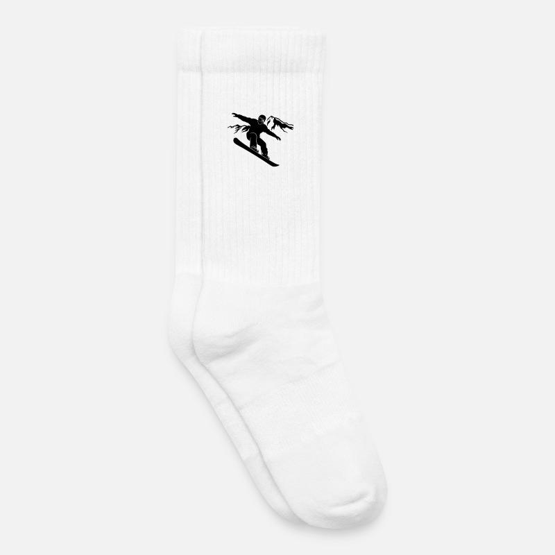Snowboarder Schattenbild mit Bergpanorama - Kinder Tennissocken - Weiß