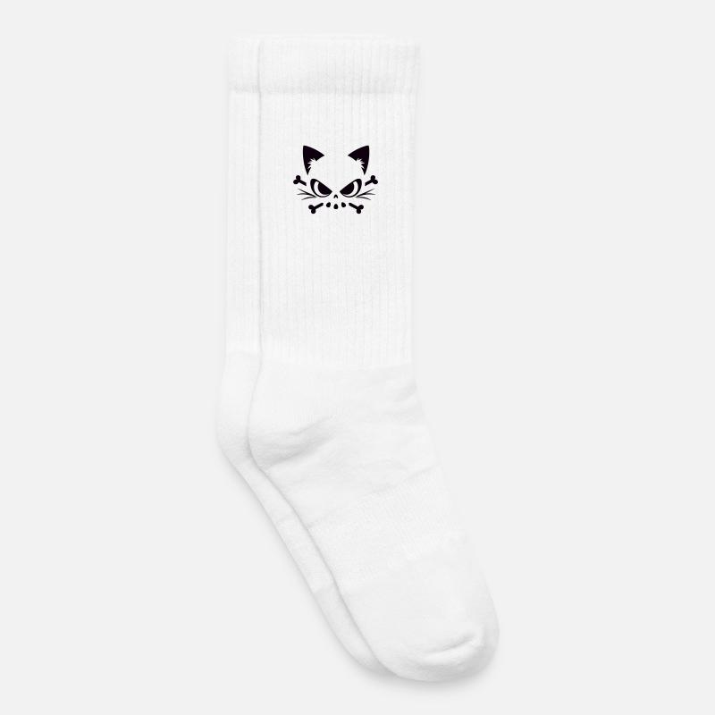 Crâne de chat | Motif minimaliste de Skull & Bones - Chaussettes de tennis bio enfant - blanc