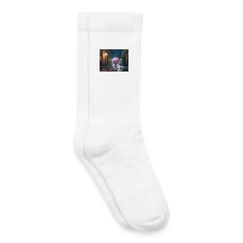 Pink fluff creature on rainy night - Kids Tennis Socks - white - Right