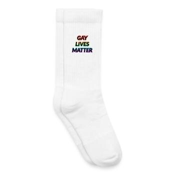 GAYS LIVES MATTER : LE MOIS DE LA FIERTÉ LGBT : Slogan arc-en-ciel - Chaussettes de tennis bio enfant - blanc - Droite