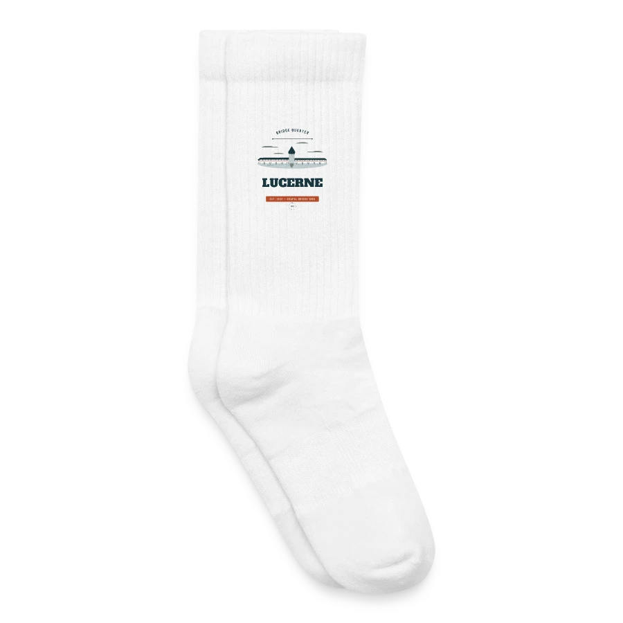 Lucerne badge on a kids tennis socks, white