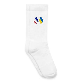 Drapeau de la France et drapeau de l’Ukraine - Chaussettes de tennis bio enfant - blanc - Droite