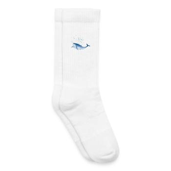 poisson baleine bleu vif dans l’océan avec fontaine - Chaussettes de tennis bio enfant - blanc - Droite
