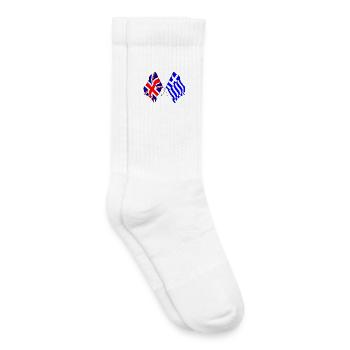Drapeau Angleterre, drapeau Grèce - Chaussettes de tennis bio enfant - blanc - Droite