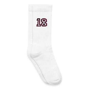18. 18 JAHRE ALT. 18-JÄHRIGES JUBILÄUM. 18. GEBURTSTAG. - Kinder Tennissocken - Weiß - Rechts