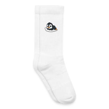Cute penguin relaxed cartoon cuddles - Kids Tennis Socks - white - Right