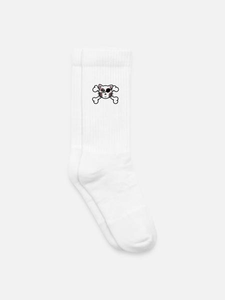 Pirate Kitten Skull Patch - Kids Tennis Socks - white