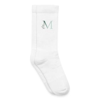 M Monogram, Floral, Personnalisable - Chaussettes de tennis bio enfant - blanc - Droite