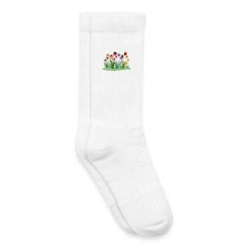 Imaginative colorful tulips on spring meadow - Kids Tennis Socks - white - Right