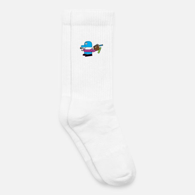 Blaues Maskottchen mit Schreibwaren-Sidekick - Kinder Tennissocken - Weiß