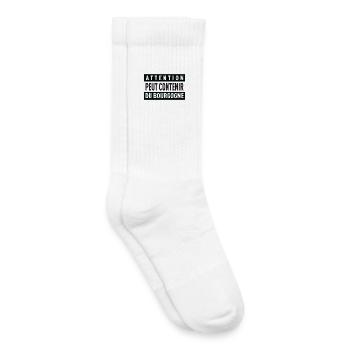 Attention Peut Contenir Du Bourgogne T-Shirt Ca... - Chaussettes de tennis bio enfant - blanc - Droite