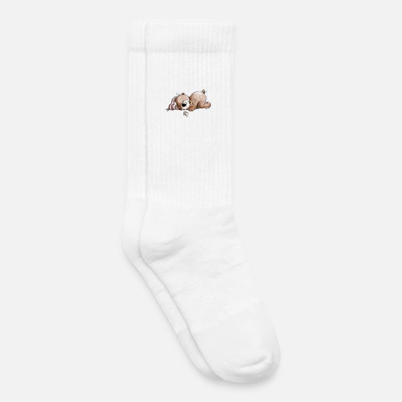 Drolliger Brauner Bär Schläft Und Träumt - Kinder Tennissocken - Weiß