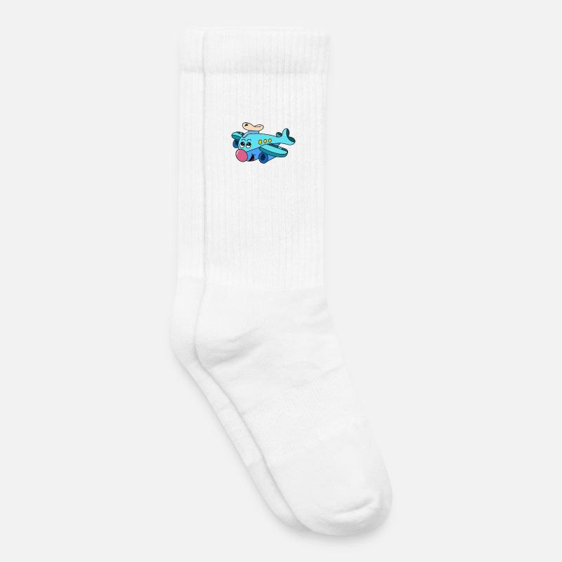 Bruce der Pilot – Cartoon Flugzeug - Kinder Tennissocken - Weiß