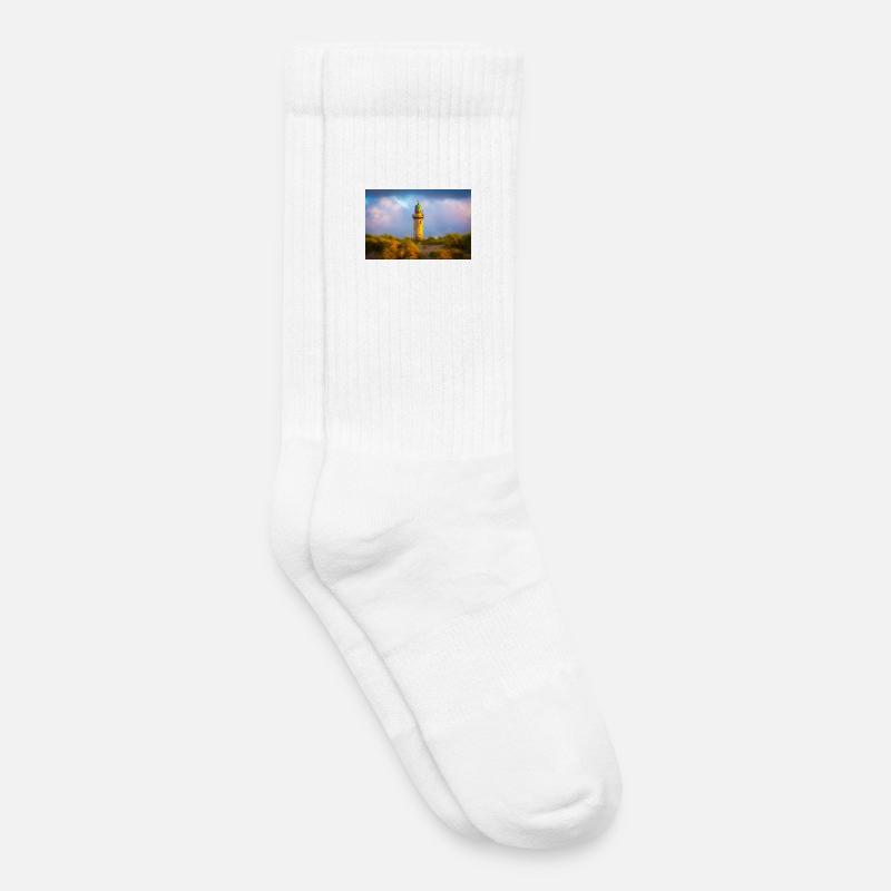 Leuchtturm Warnemünde am Abend - Kinder Tennissocken - Weiß