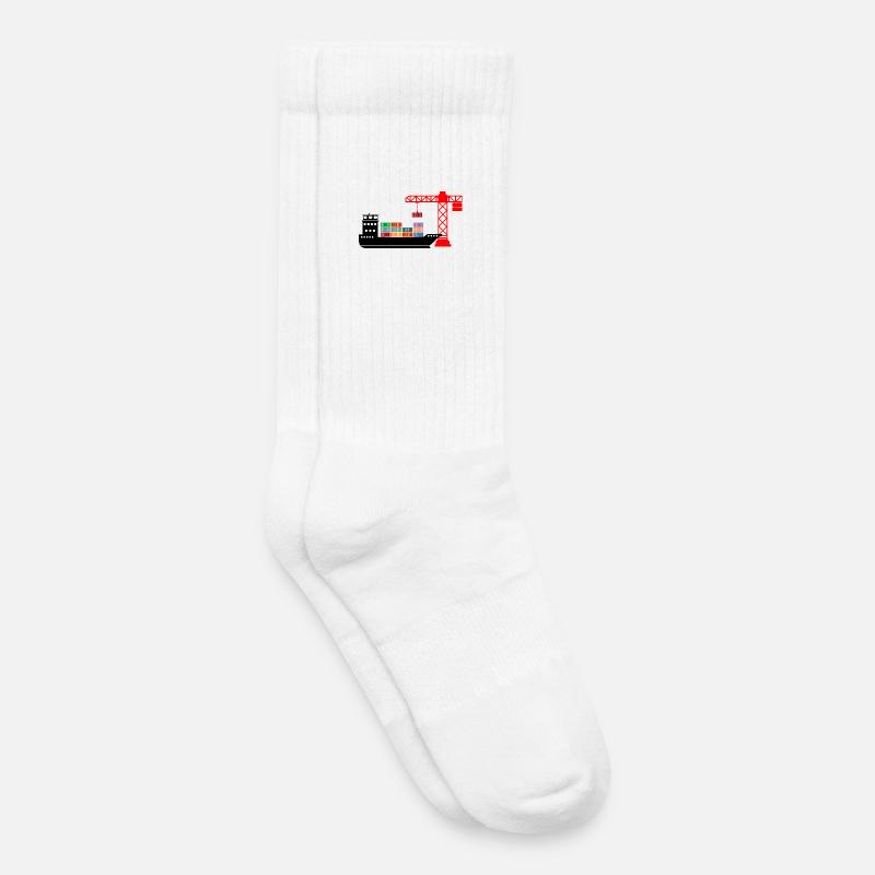 Seecontainerboot mit Kran Entladung 2 - Kinder Tennissocken - Weiß