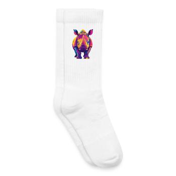 Farbenfroher Rhino Pop Art buntes Nashorn Motiv - Kinder Tennissocken - Weiß - Rechts