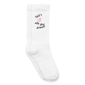 De travers, tout le monde est de bonne humeur – Techno Design - Chaussettes de tennis bio enfant - blanc - Droite