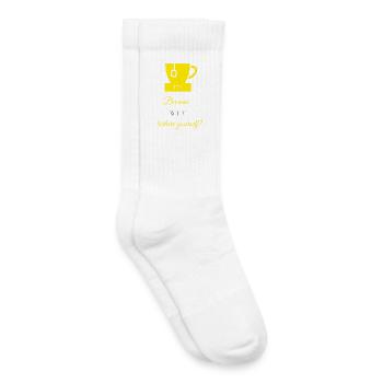 TEA-RIFFIC (Yellow + Grey) - Kids Tennis Socks - white - Right
