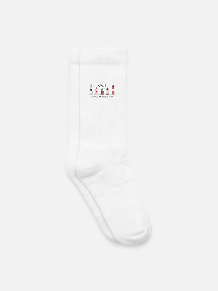 Sylt, Einfach mal Durchatmen, Sylter Leuchttürme - Kinder Tennissocken - Weiß