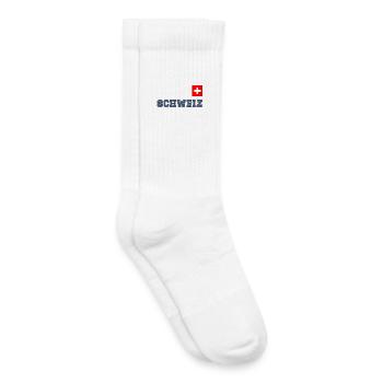SCHWEIZ Trikot Look - mit Fahne Flagge auf Brust - Kinder Tennissocken - Weiß - Rechts