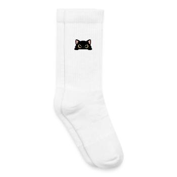 Chat Noir Curieux – Yeux Jaunes Adorables - Chaussettes de tennis bio enfant - blanc - Droite