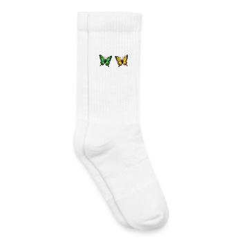 Papillons vivants : vert et jaune - Chaussettes de tennis bio enfant - blanc - Droite