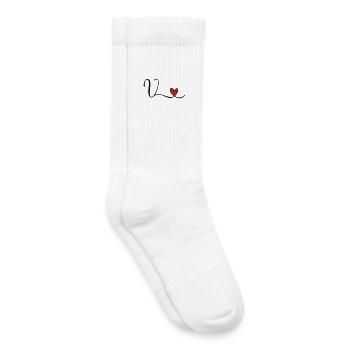 Letter V Monogram Initial Heart - Kids Tennis Socks - white - Right