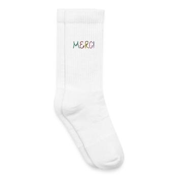 MERCI. THANKS. THANK YOU. ANNIVERSAIRE. NAISSANCE. - Chaussettes de tennis bio enfant - blanc - Droite