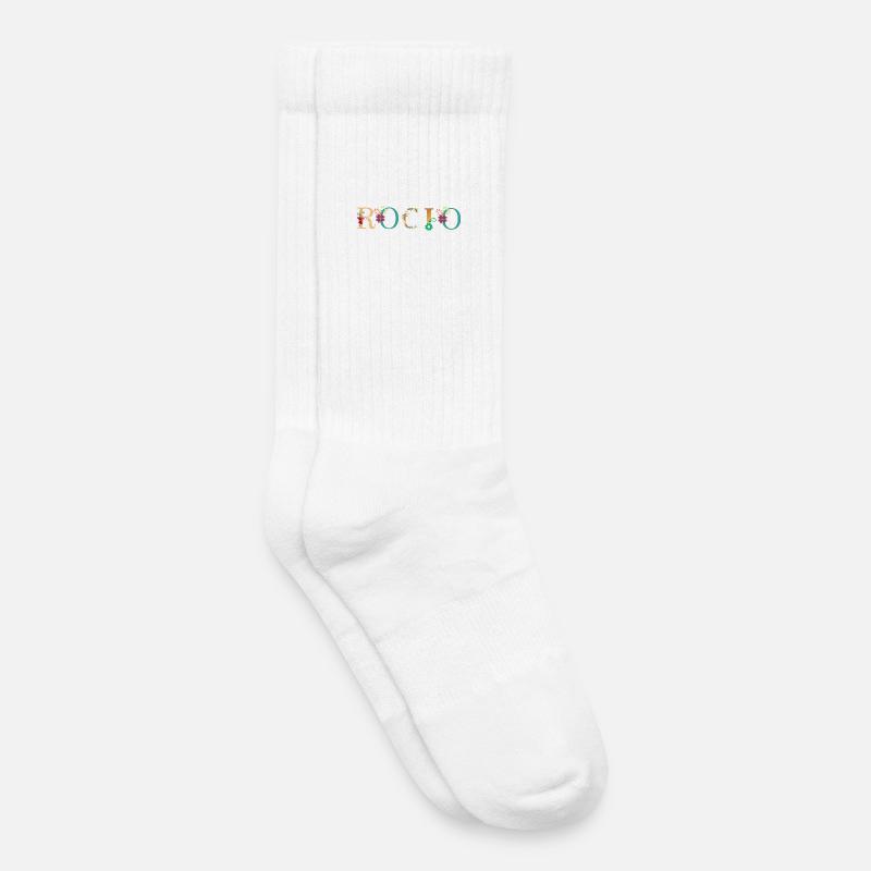 Le nom ROCIO est décoré de fleurs - Chaussettes de tennis bio enfant - blanc