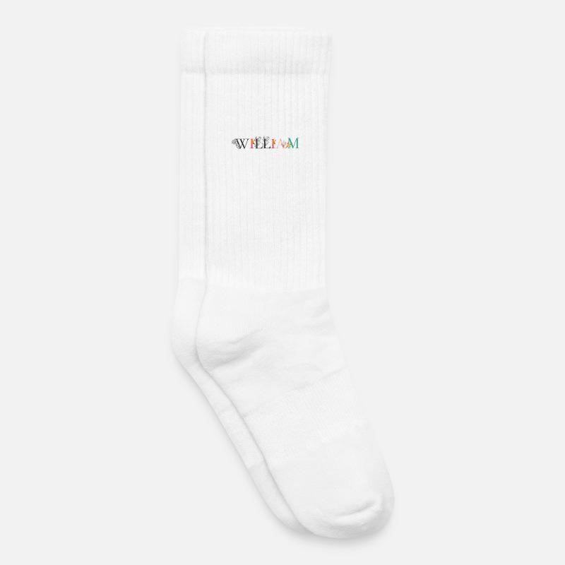 WILLIAM Namenskunst mit Blumen bestickt - Kinder Tennissocken - Weiß