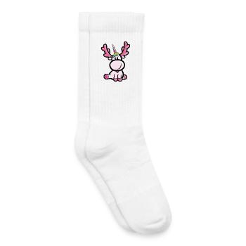 Rosa Elchhorn (Mischung aus Einhorn und Elch) - Kinder Tennissocken - Weiß - Rechts