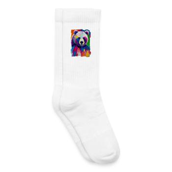 Peinture Multicolore Portrait d'Ours - Chaussettes de tennis bio enfant - blanc - Droite