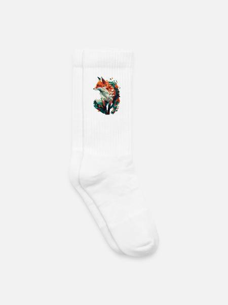 Fuchs Artwork Polygon Origami Orange Grün Edel - Kinder Tennissocken - Weiß