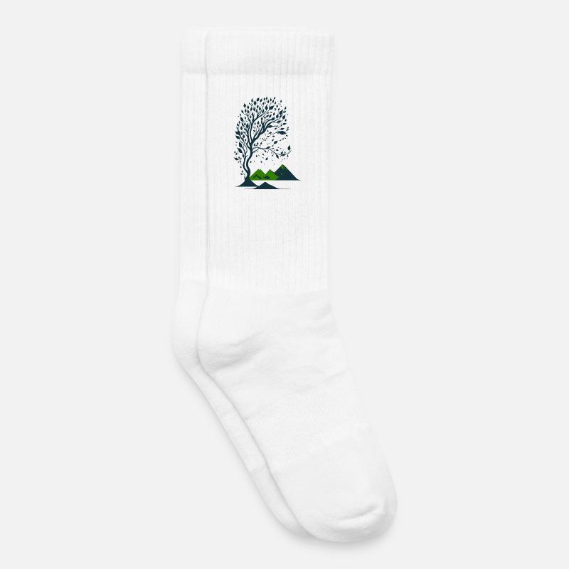 Baum und Berge minimalistisch - Kinder Tennissocken - Weiß