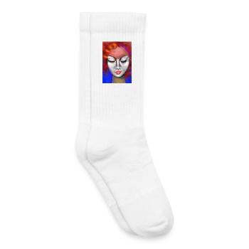Ausdrucksstarke Frauenporträt Illustration - Kinder Tennissocken - Weiß - Rechts