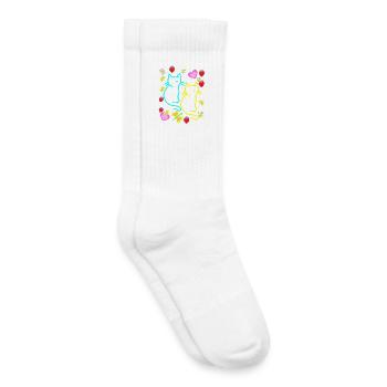 Retro Katzen Katze Herzen Erdbeeren Sommer Kinder - Kinder Tennissocken - Weiß - Rechts